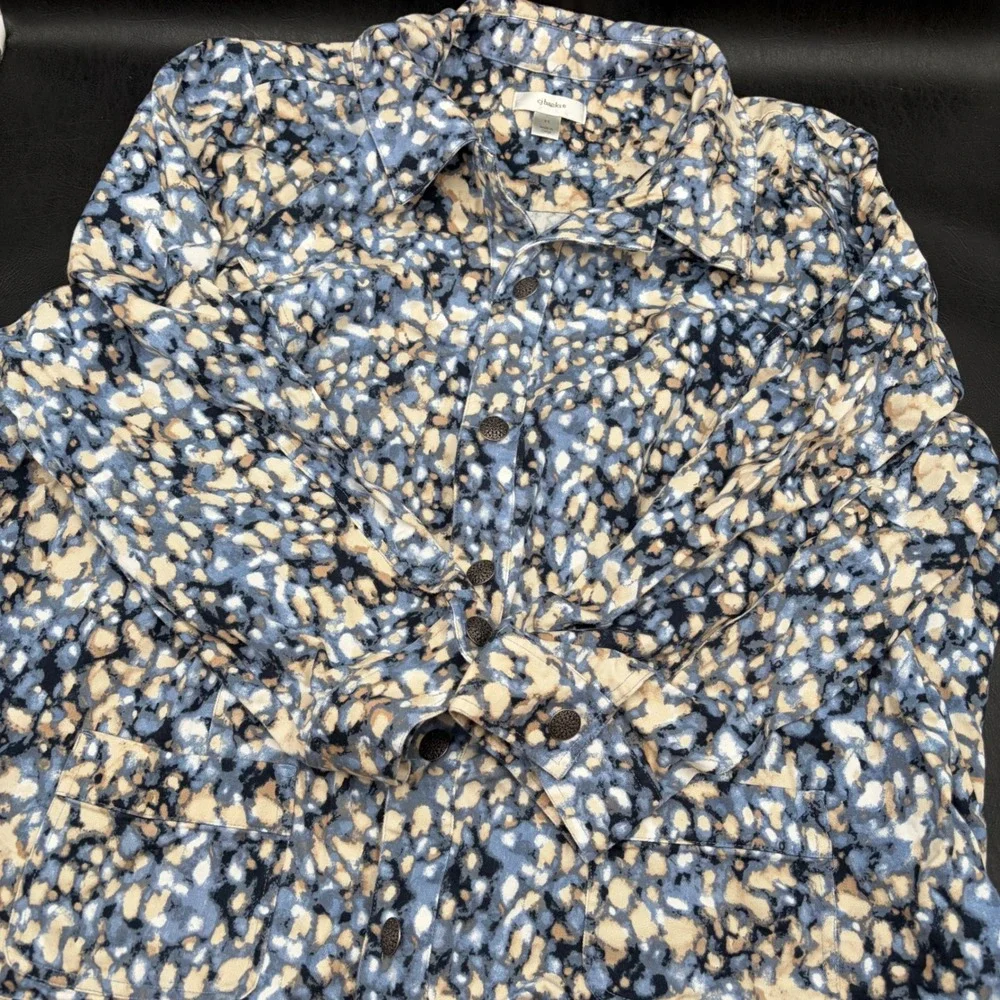 CJ Banks Blue Abstract Pebble Print Cotton Button Front Jacket Womens Size XL